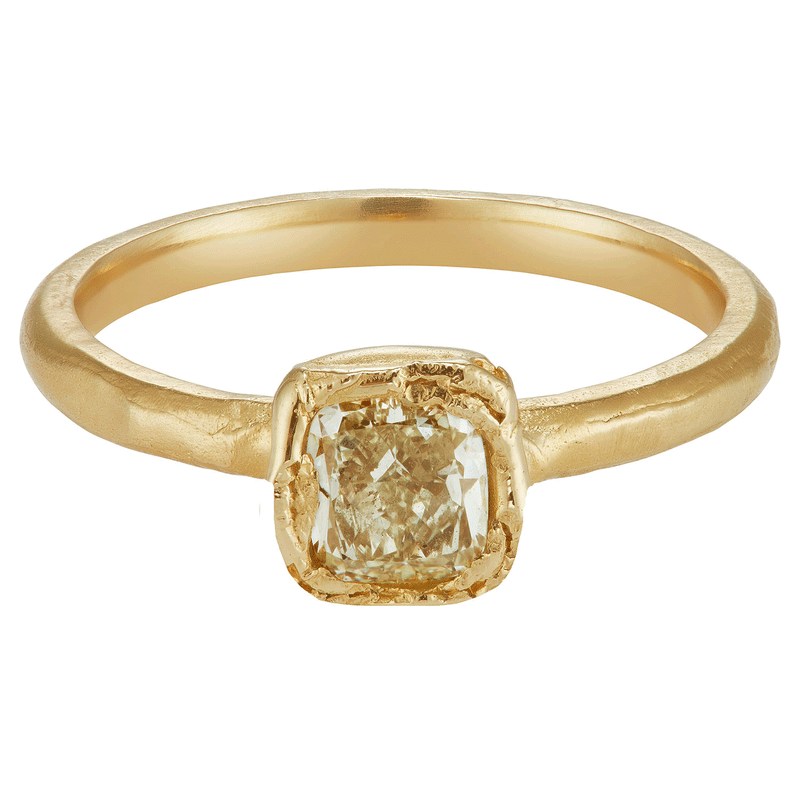 X 0.75ct Lemon Cushion Diamond Organic Engagement Ring