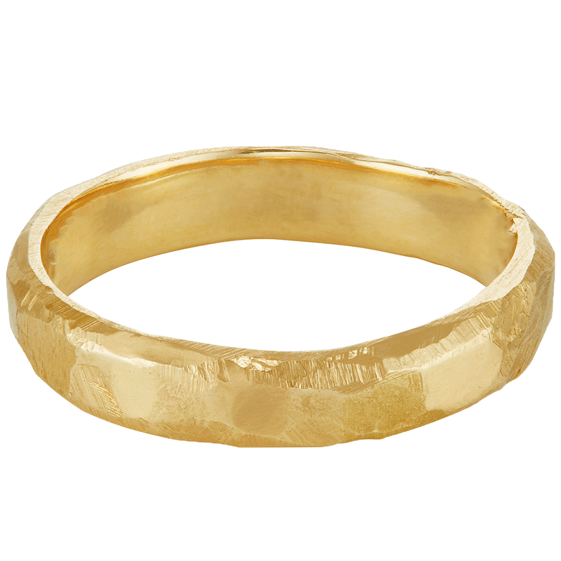 LXV 4mm Gold Hammered D Shape Wedding Band