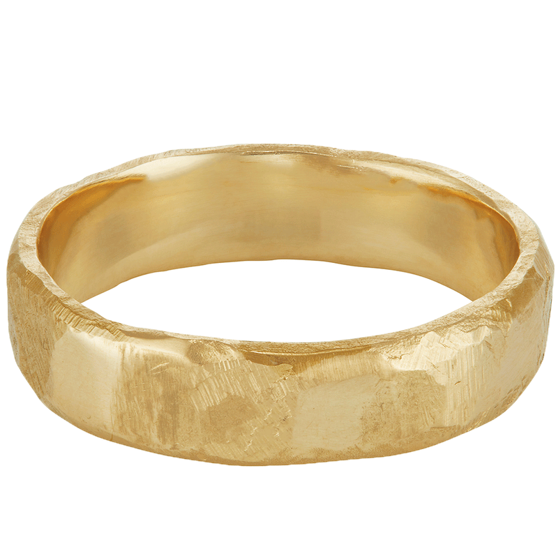 LXVI 5mm Gold Hammered D Shape Wedding Band