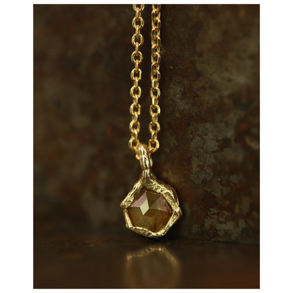 X 0.85ct Mustard Yellow Diamond Nugget Pendant Necklace