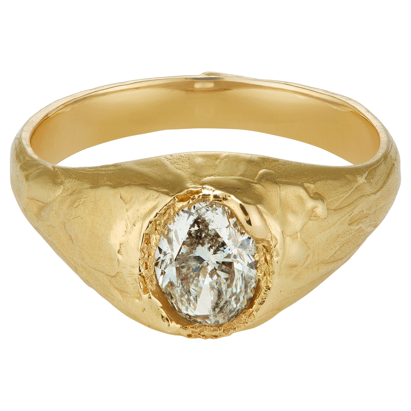 Armach 1ct Oval White Diamond Organic Engagement Signet Ring