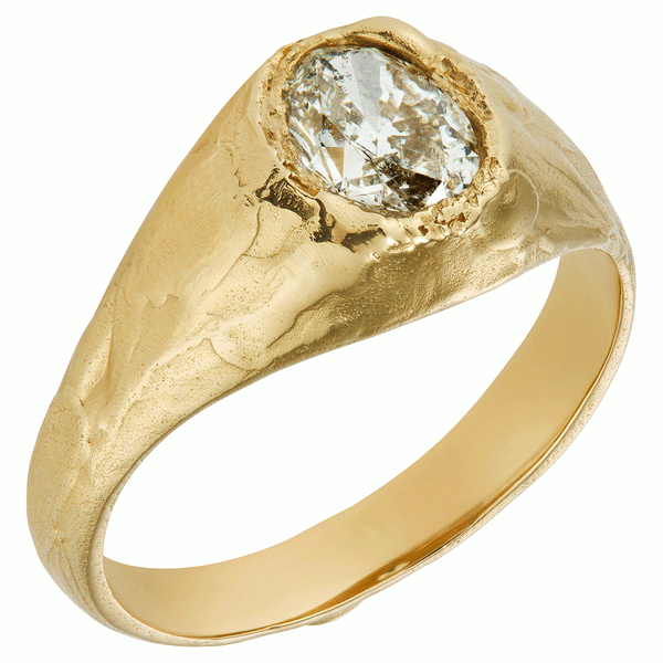 Armach 1ct Oval White Diamond Organic Engagement Signet Ring