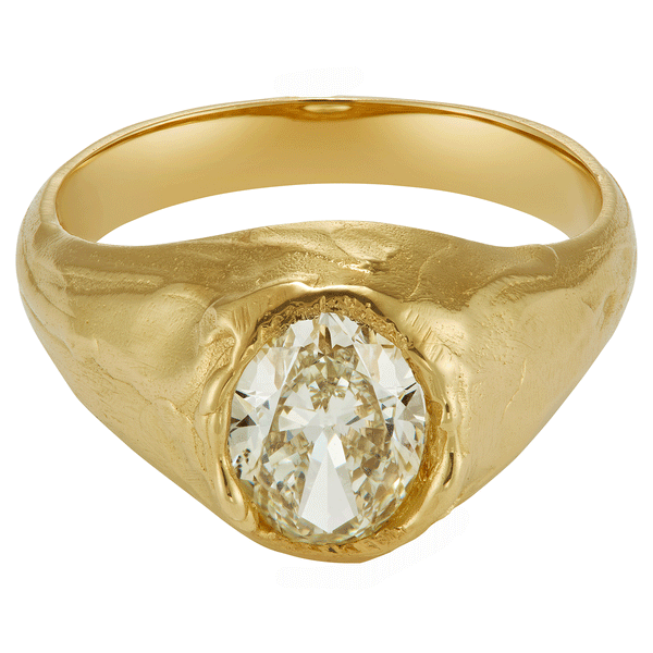 Armach 2.2ct Oval Lemon Diamond Organic Engagement Signet Ring