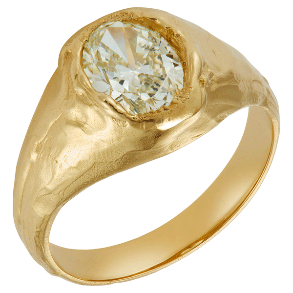 Armach 2.2ct Oval Lemon Diamond Organic Engagement Signet Ring