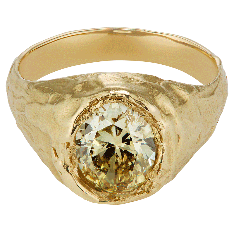 Armach 3ct Oval Lemon Diamond Organic Engagement Signet Ring