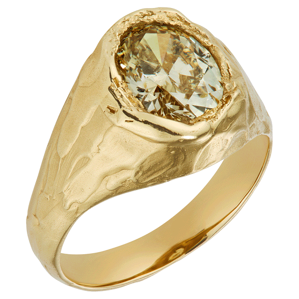 Armach 3ct Oval Lemon Diamond Organic Engagement Signet Ring