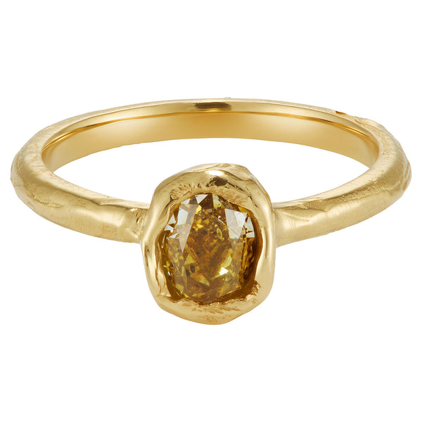 X 1ct Oval Deep Lemon Diamond Organic Engagement Ring