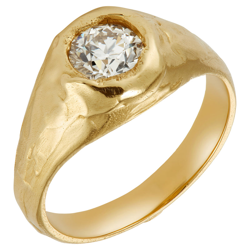 X 1ct Old Cut Diamond Engagement Signet Ring