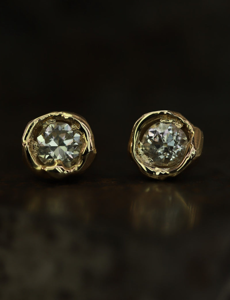 X 1ct Old Cut Diamond Stud Earrings