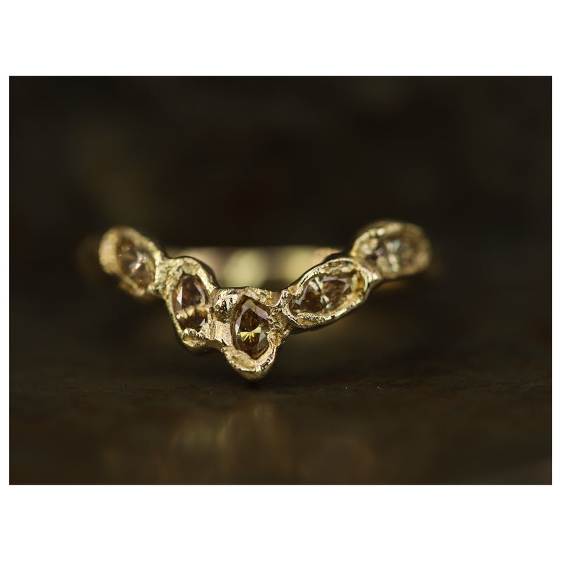 X Chocolate Marquise Five Diamond V Shape Scatter Ring