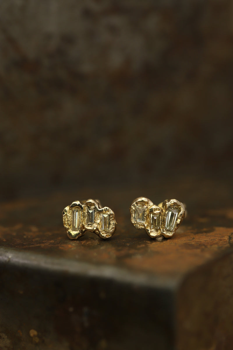 X Lemon Baguette Diamond Scatter Medium Stud Earrings