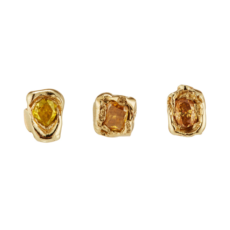 X 1ct Asymmetric Set of Three Orange Organic Diamond Stud Earrings