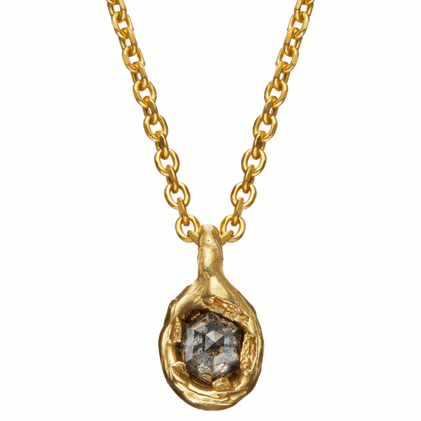 X 0.75ct Salt & Pepper Hexagonal Diamond Nugget Pendant Necklace