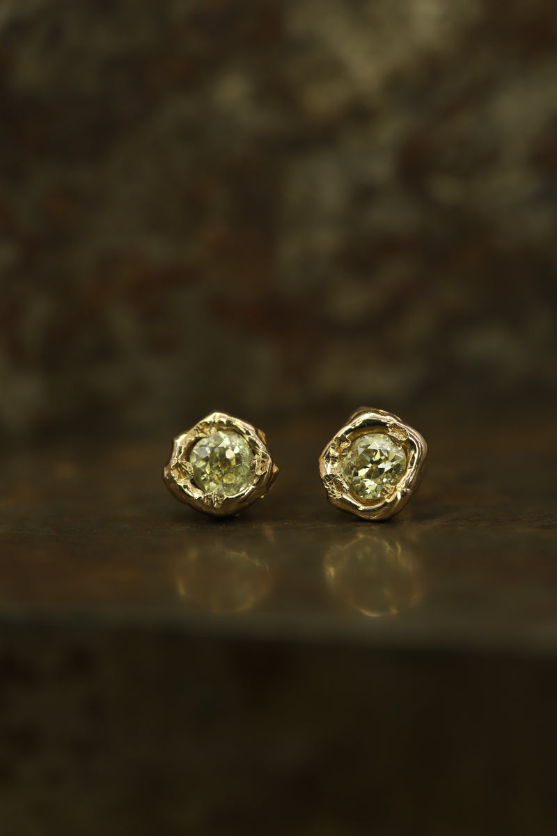 X 0.75ct Old Cut Yellow Diamond Stud Earrings